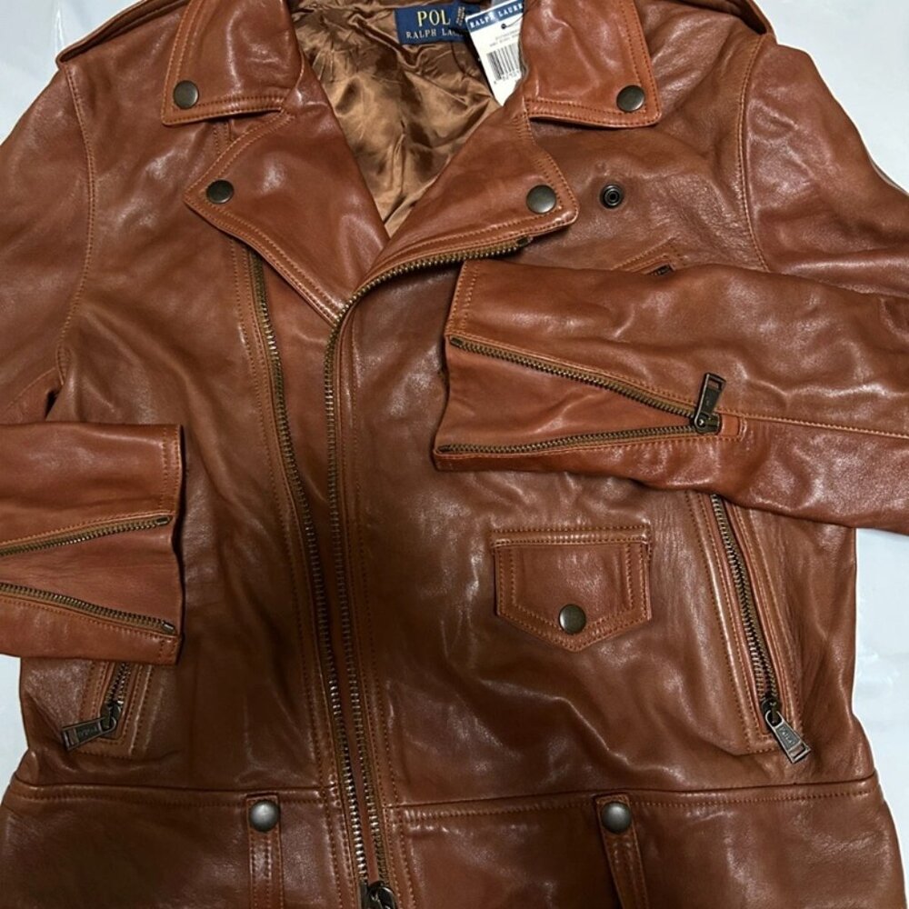 Ralph Lauren Buttery Soft Lamb Leather Motto jacket Sz 2 Brown $769 - Picture 3 of 5